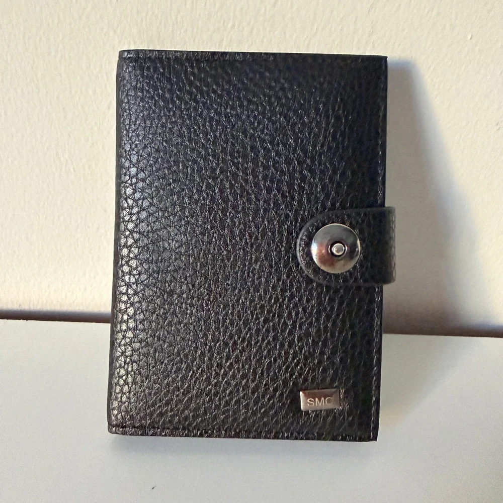 Black Faux Leather Wallet Snap Closure Compact Card Holder